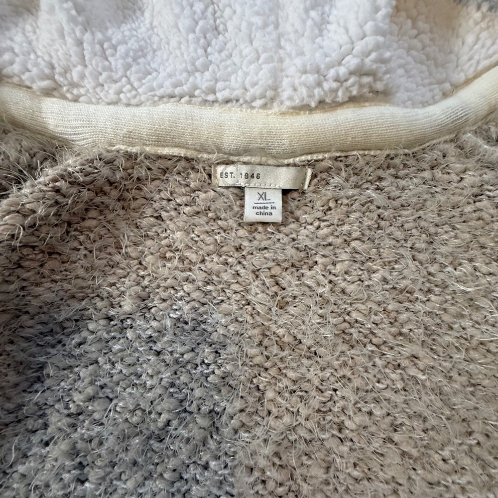Est 1946 Women XL Tan Cream Colorblock Hooded Eyelash Knit Cardigan Sweater EUC - Picture 5 of 8